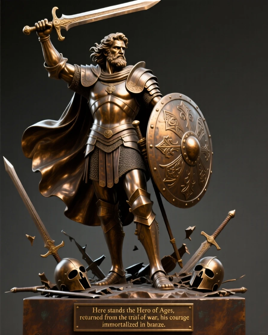 A legendary hero returning victorious from battle, rendered with epic, cinematic composition, evoking legend and timeless drama