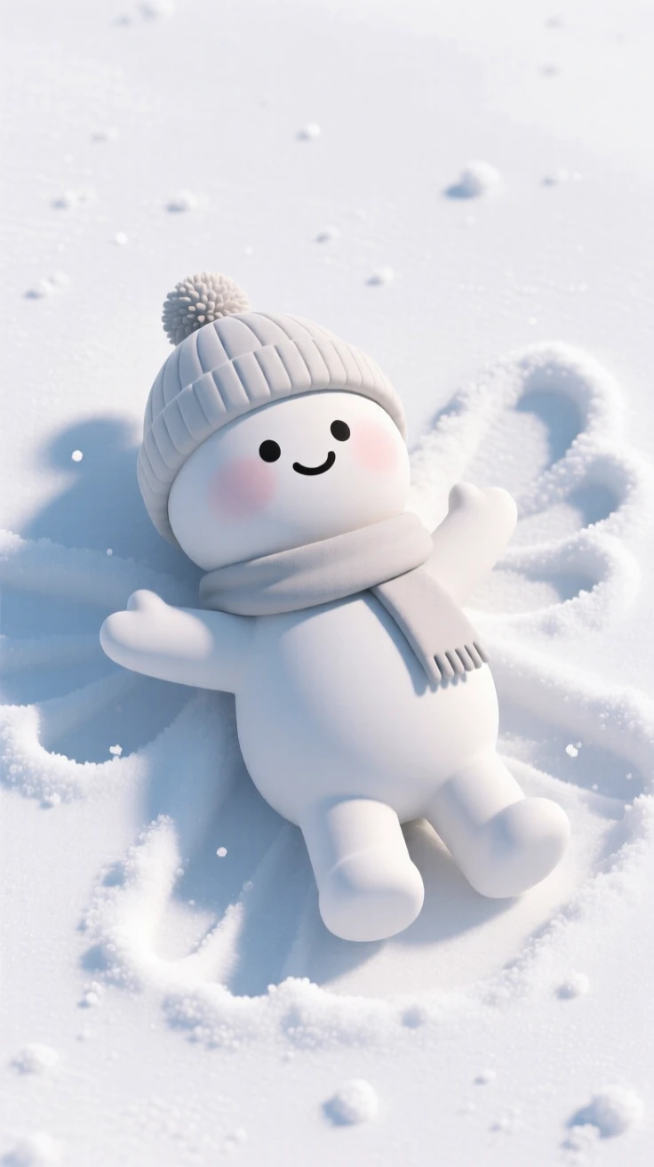 A cheerful snow angel maker flaps arms and legs in fresh powder, leaving a perfect winged imprint behind.