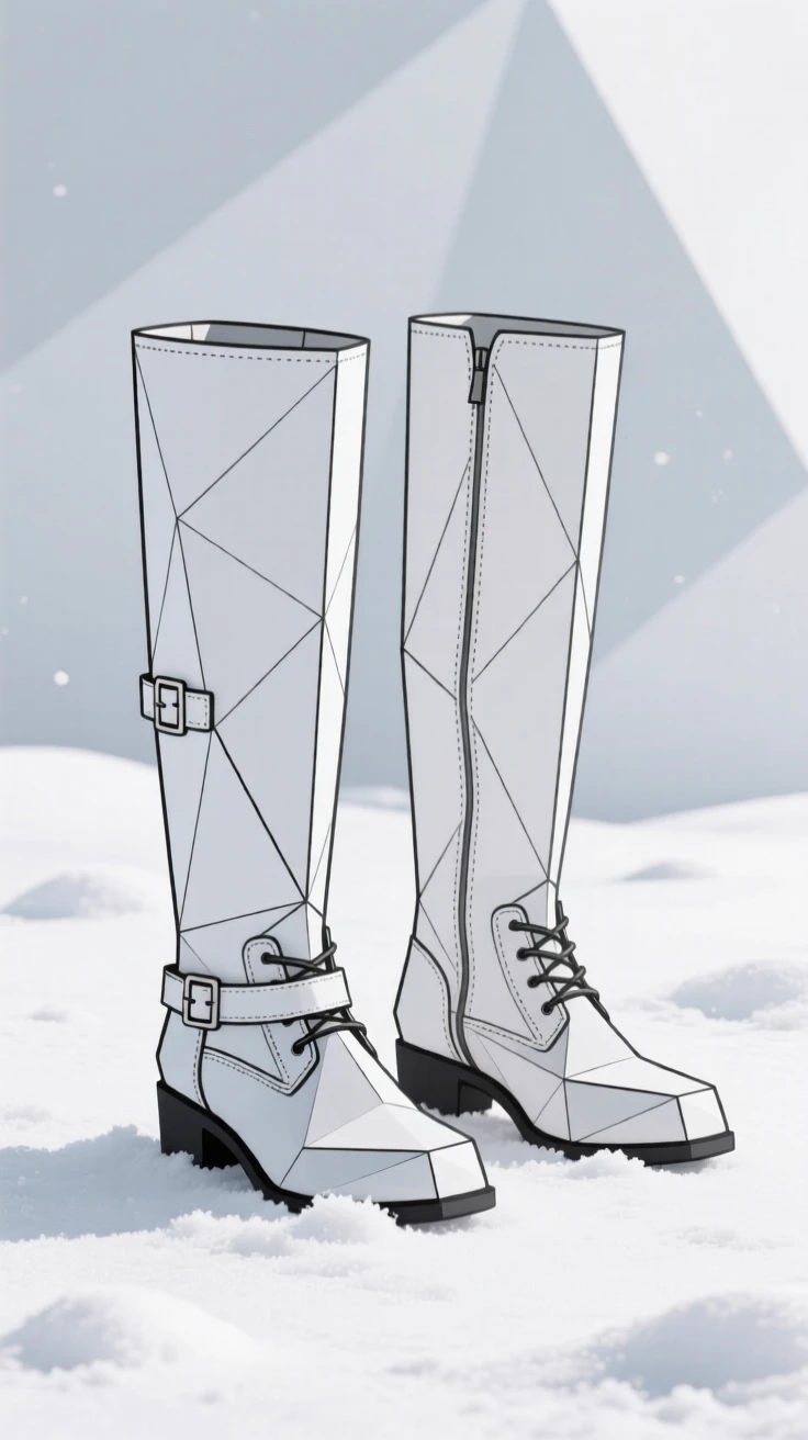 A pair of knee-high winter boots in fresh snow