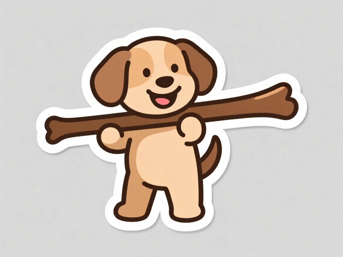 A warmly comforting puppy proudly holding a stick twice its size, captured in a candid, feel-good moment, the kind of wholesome scene that brightens a day.