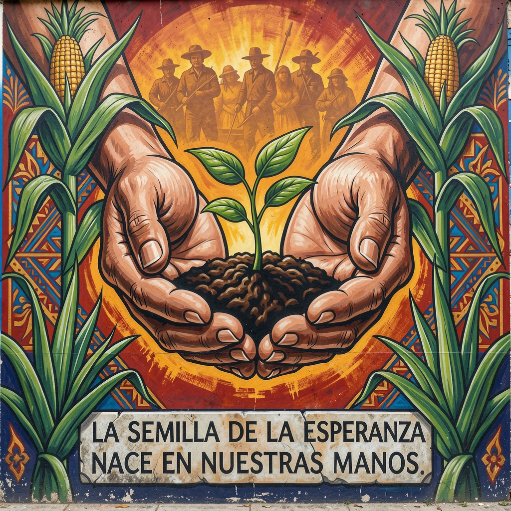 A pair of hands cupped together holding a small sprouting seed