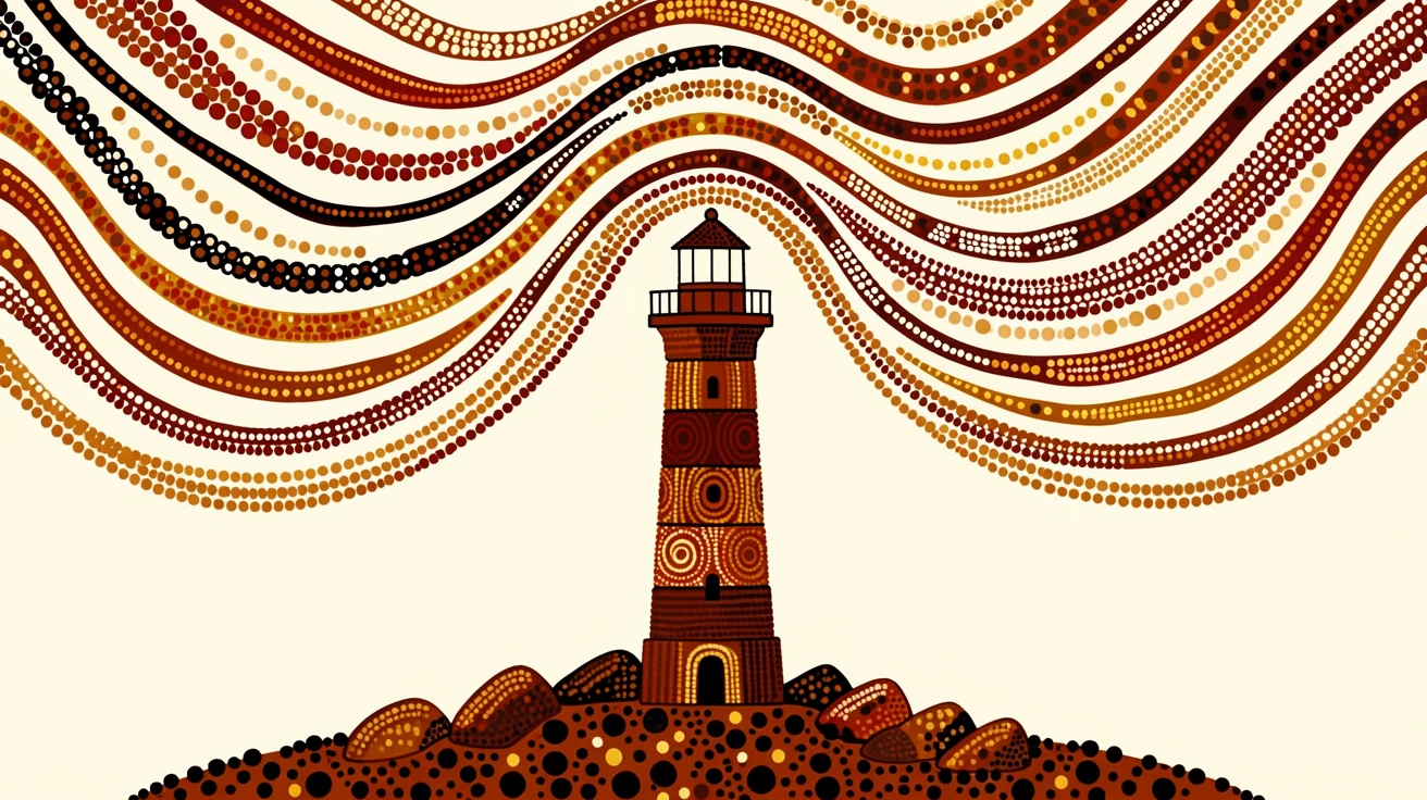 A lighthouse beneath a canopy of drifting kelp