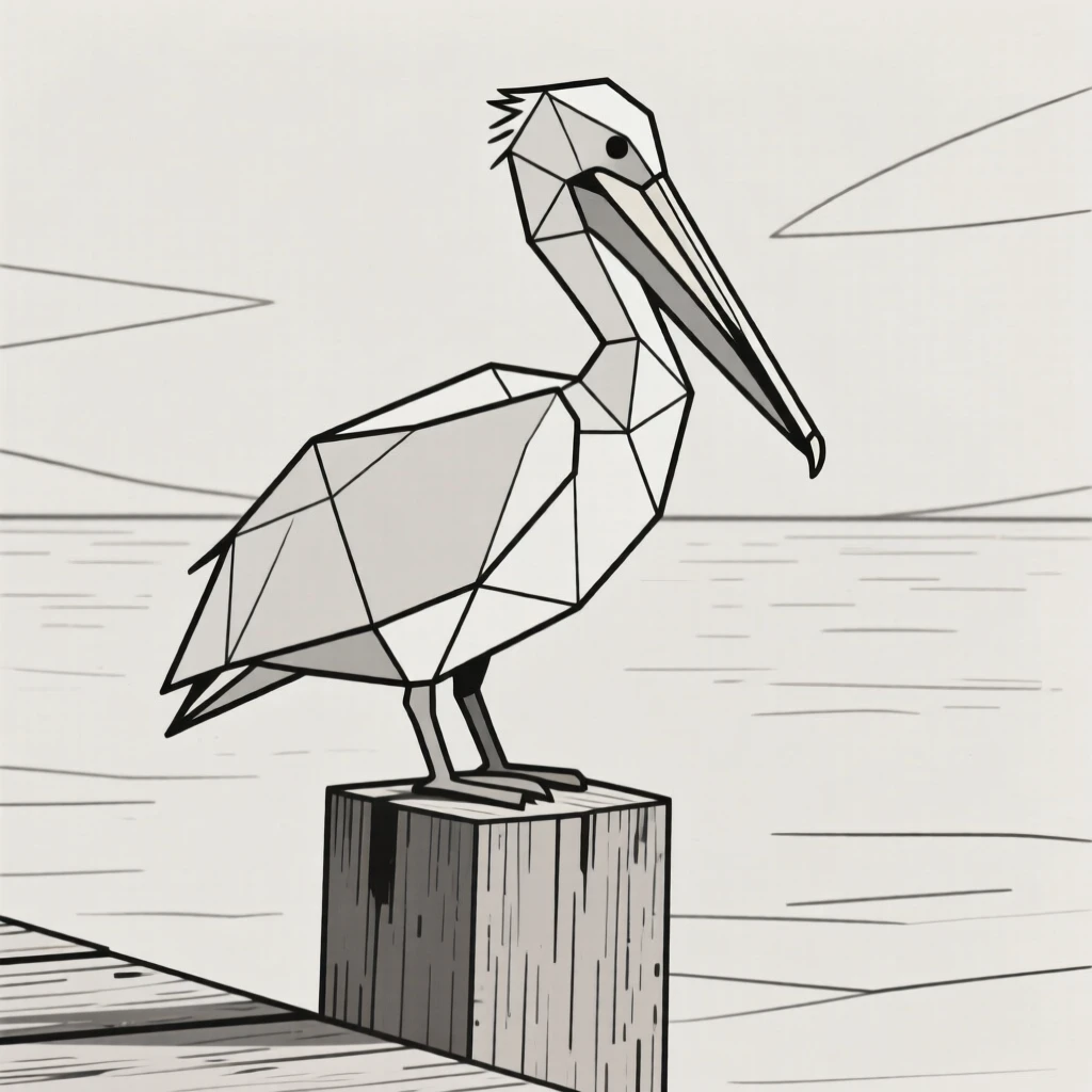 A pelican standing on a wooden dock post