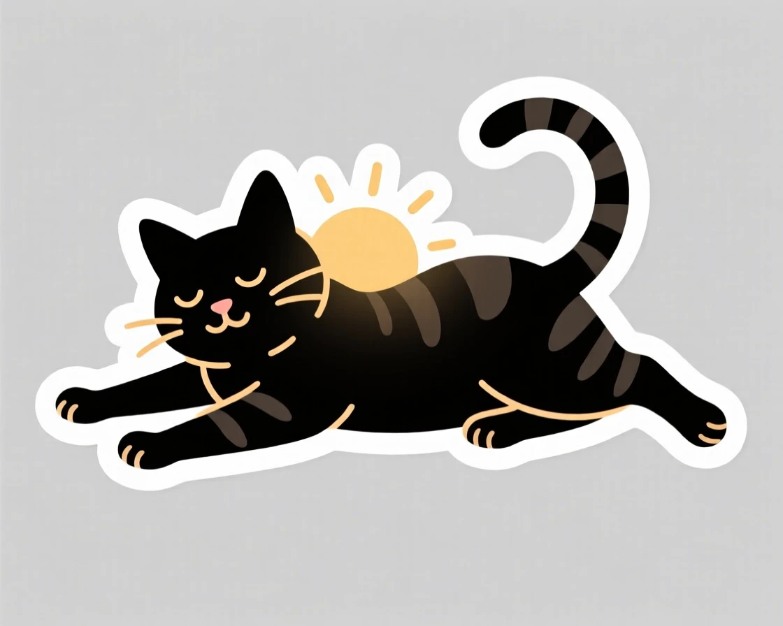 An universally adored cat stretching after a long nap in a sunbeam, captured in a candid, feel-good moment, the kind of moment everyone wants to share.