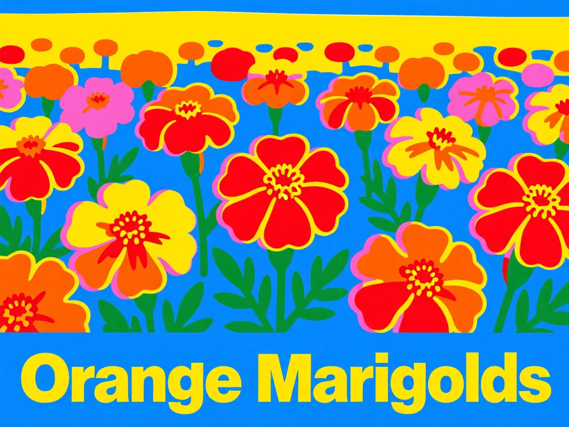 Field of orange marigolds in bloom