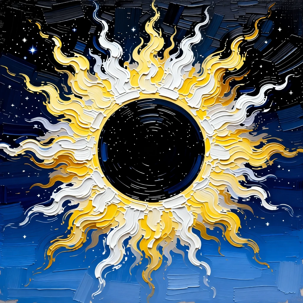 A total solar eclipse captured at the moment of totality, the corona blazing around a black disk