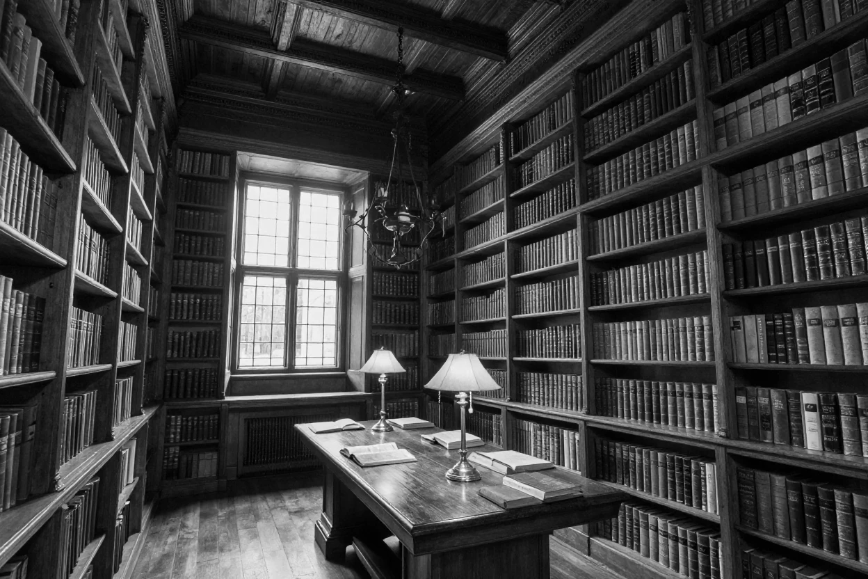 A grand old library houses centuries of forgotten books in a historic old town.