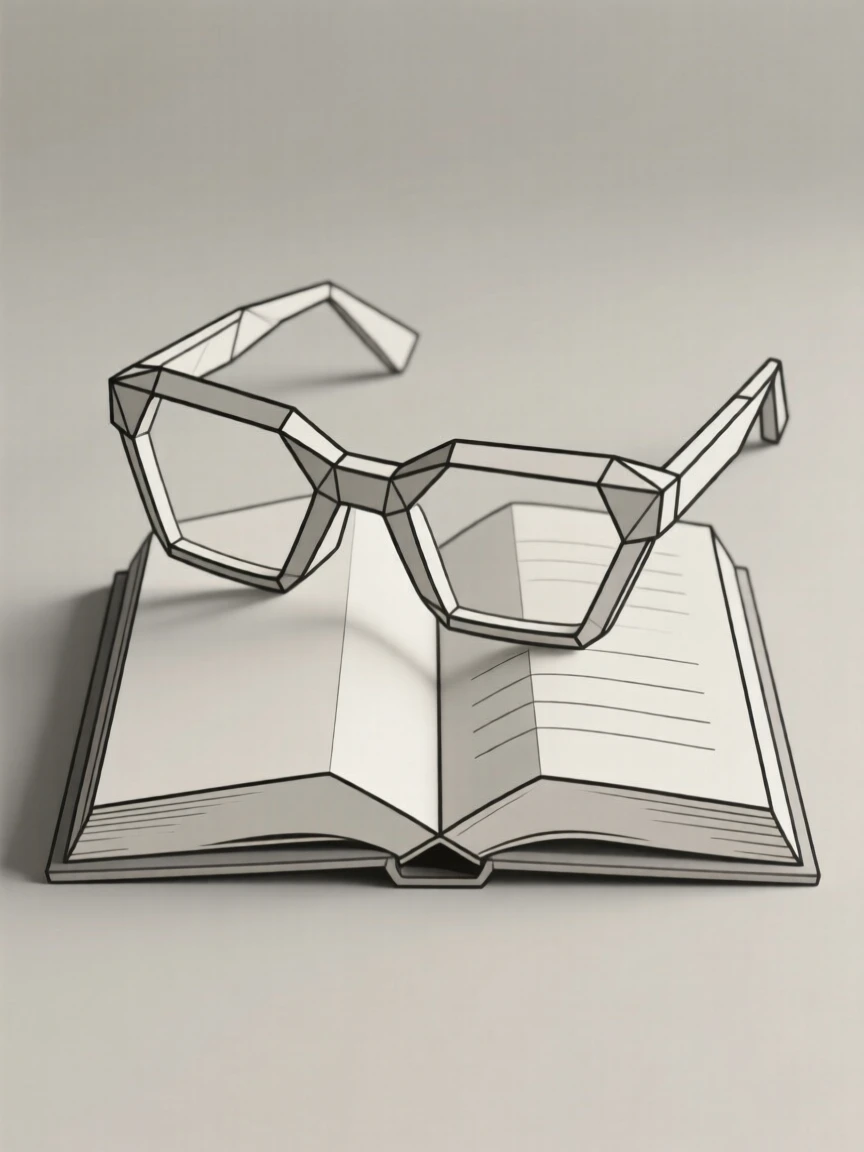 A pair of reading glasses resting atop an open book