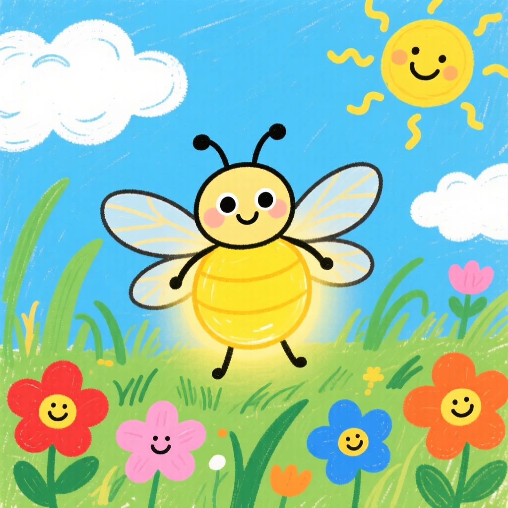 A firefly glowing softly in a summer meadow.