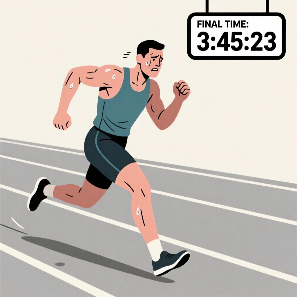A runner pushing through exhaustion on the final stretch of a race.