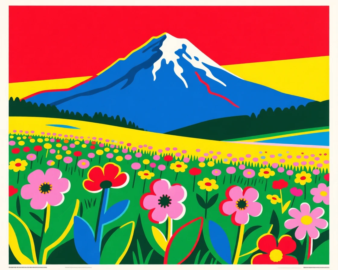 Mountain wildflower meadow with a distant peak