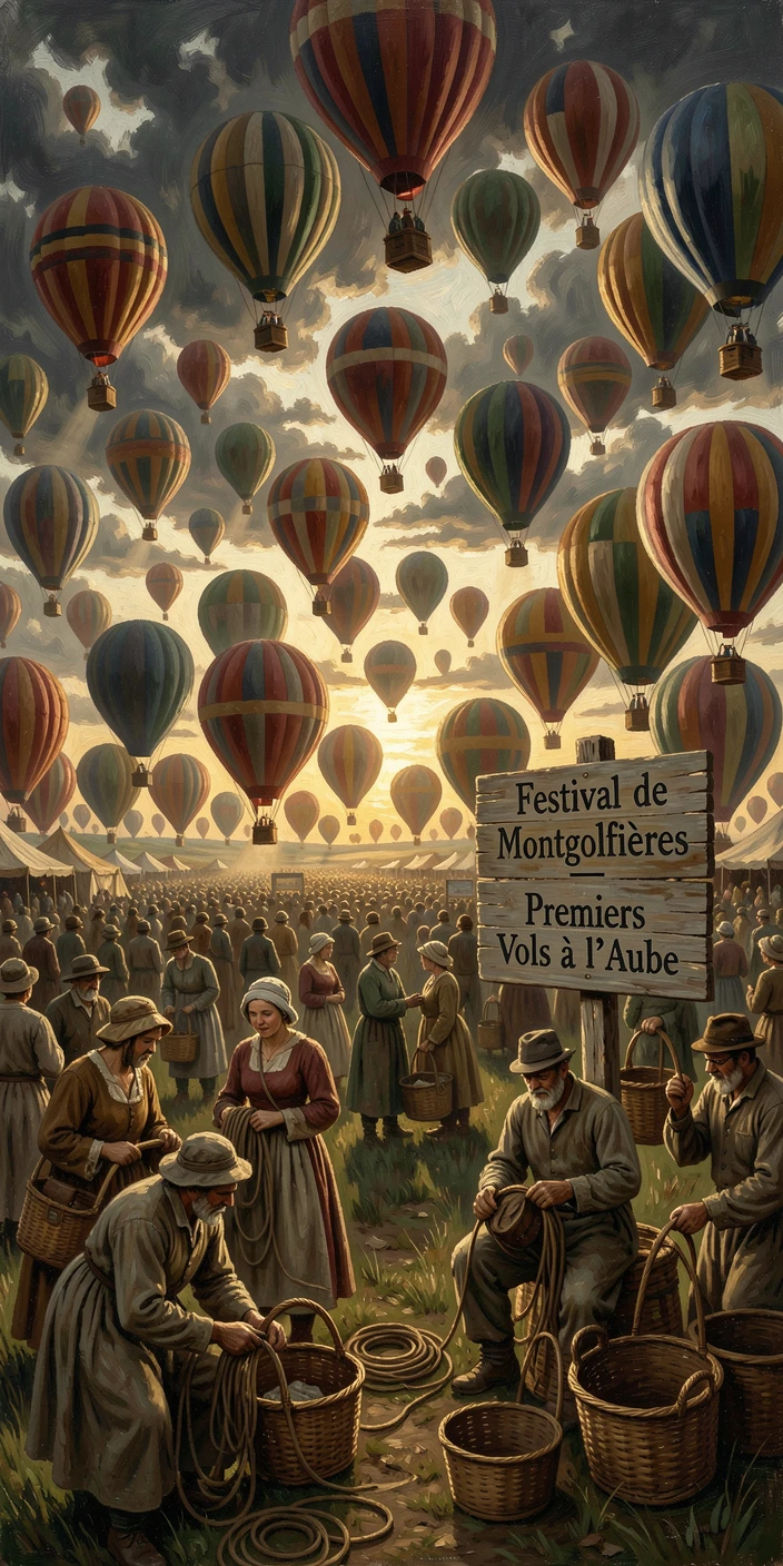 A hot air balloon festival filling the sky with hundreds of colorful balloons, as dramatic natural light enhances the excitement of the journey, designed to transport the viewer straight into the journey