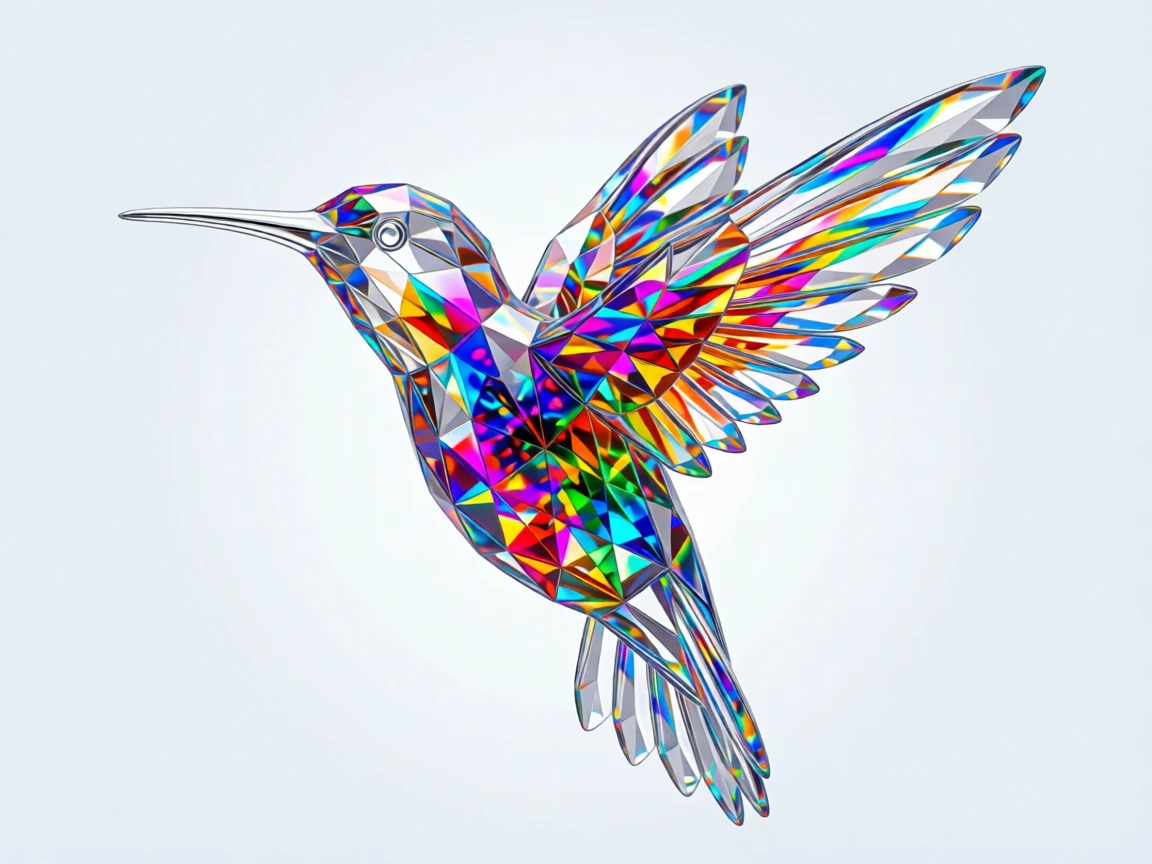 An abstract explosion of vivid pigment forming the delicate shape of a hummingbird.