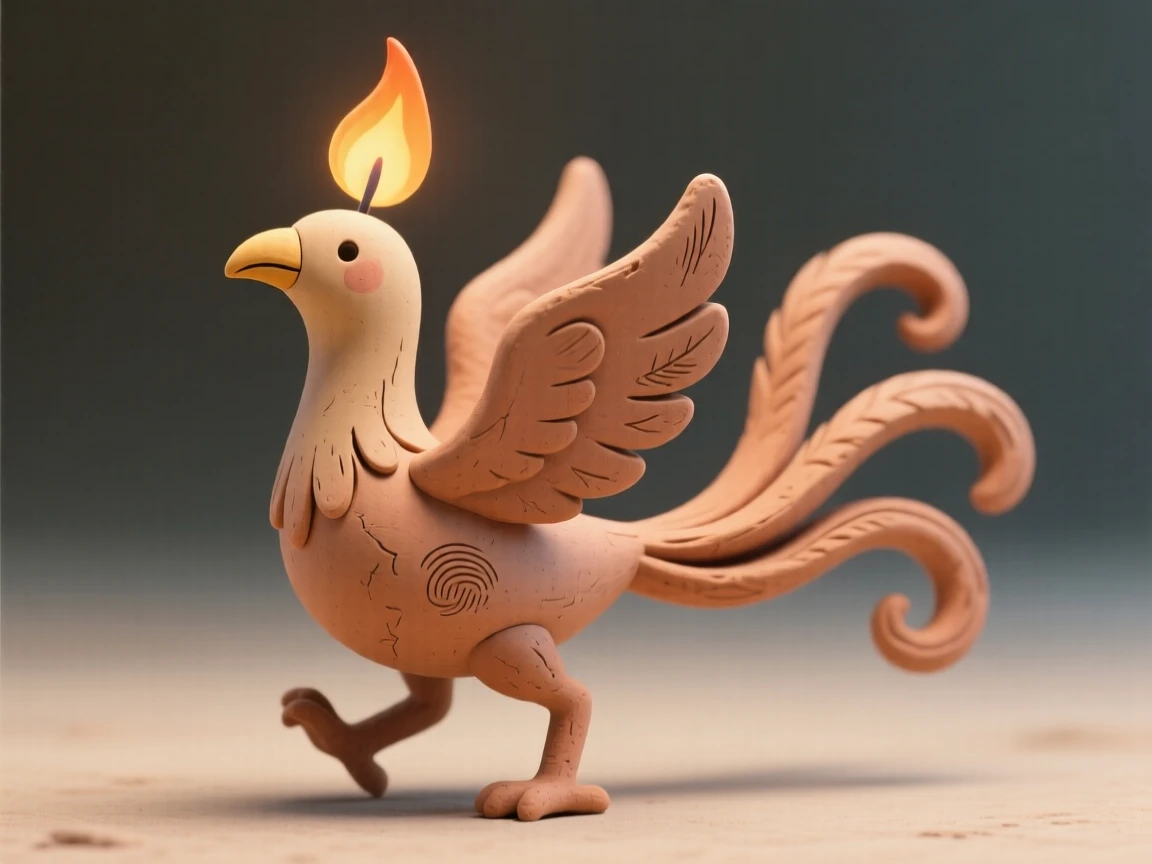 A candle flame shaped like a tiny dancing phoenix
