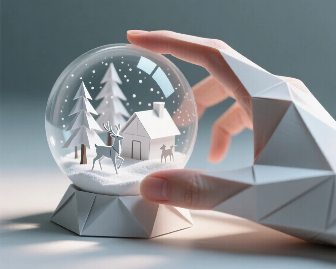 A hand holding a small snow globe containing a scene that is actually alive and moving.
