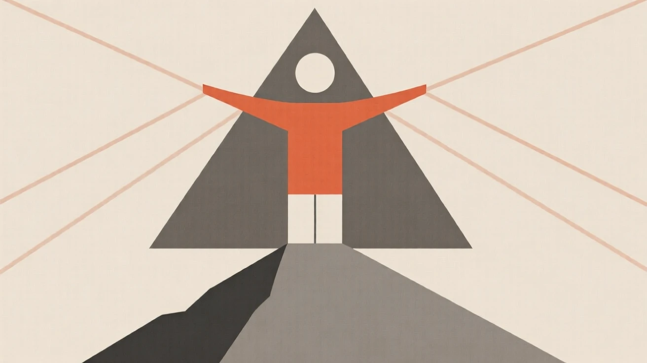 A person reaching the summit with arms outstretched