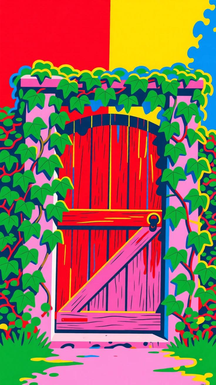 Ivy climbing a rustic garden gate