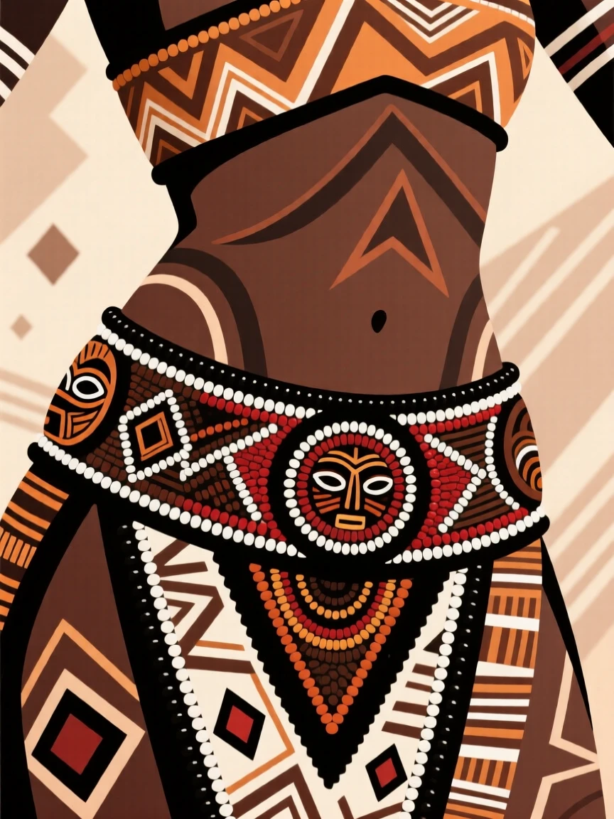 An elaborate beaded belt wrapped around a dancer's waist.