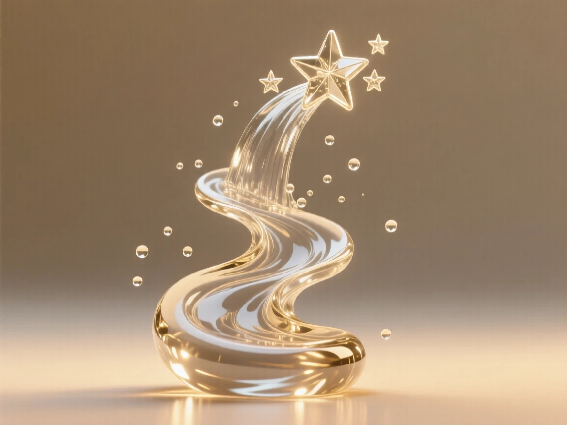 With a warm glow surrounding the entire scene, a river flowing upward into a cascade of stars, while small particles drift upward like scattered stars