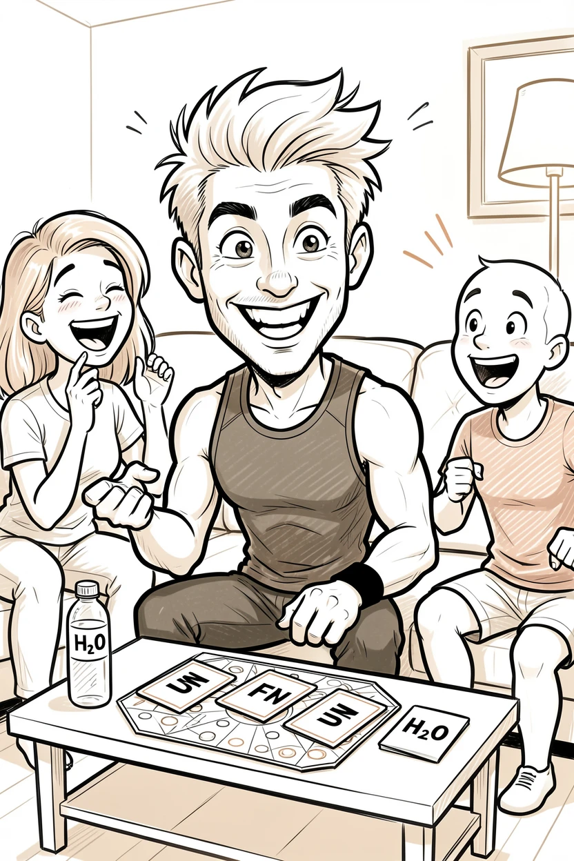 [Trending & Universal Topics] Modern lifestyle scene of an energetic home fitness enthusiast hosting a lively game night with friends, capturing everyday joy