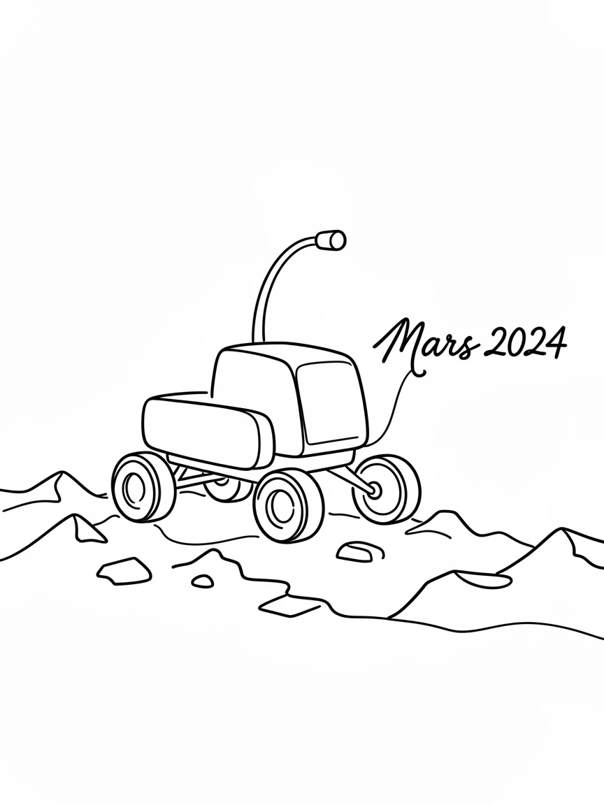 A rover exploring the red rocky terrain of the Martian surface
