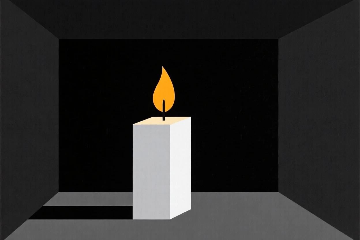 A single candle lighting up a dark room