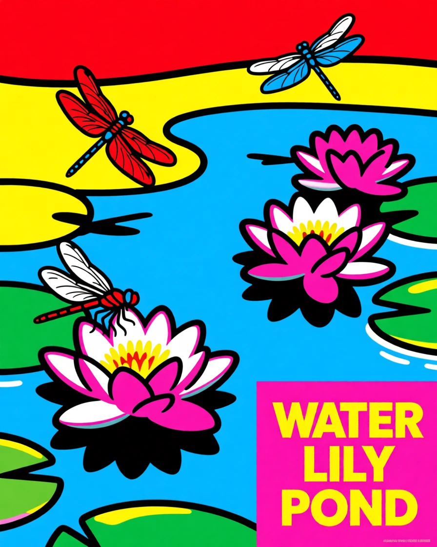 Water lily pond with dragonflies