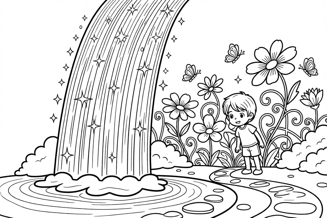 A secret garden hidden behind a waterfall of sparkling light