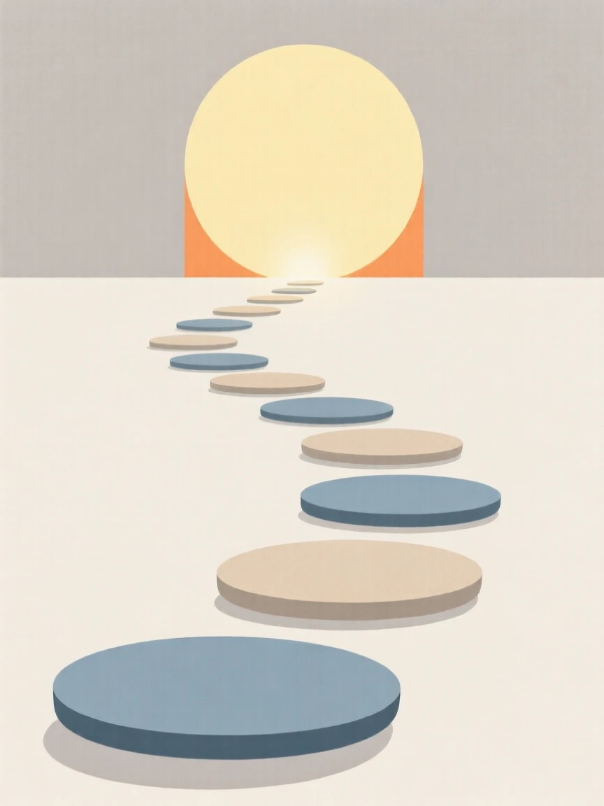 A pathway of stepping stones leading toward the light