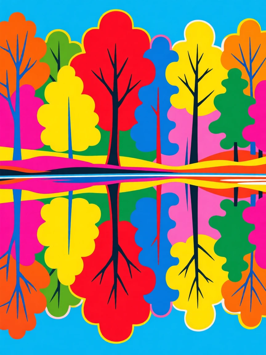 Autumn forest reflected in a still lake