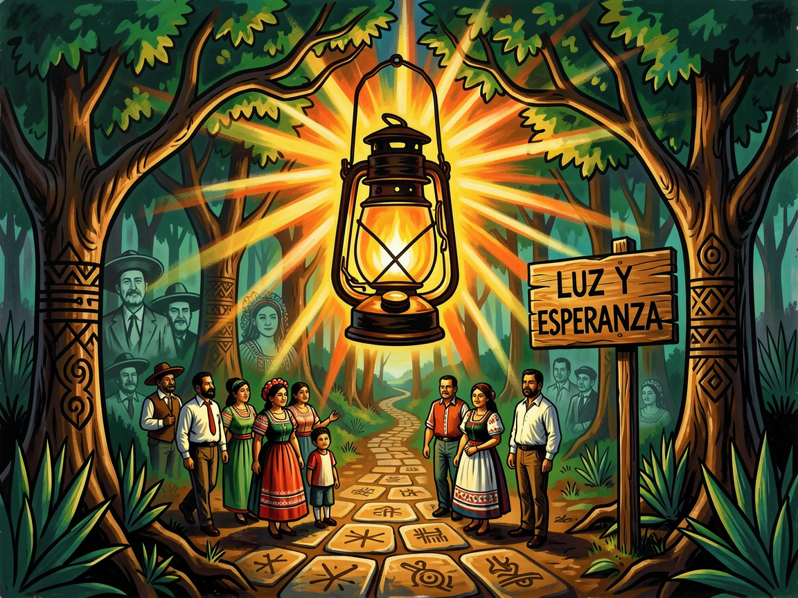 A lantern lighting the way along a dark forest path