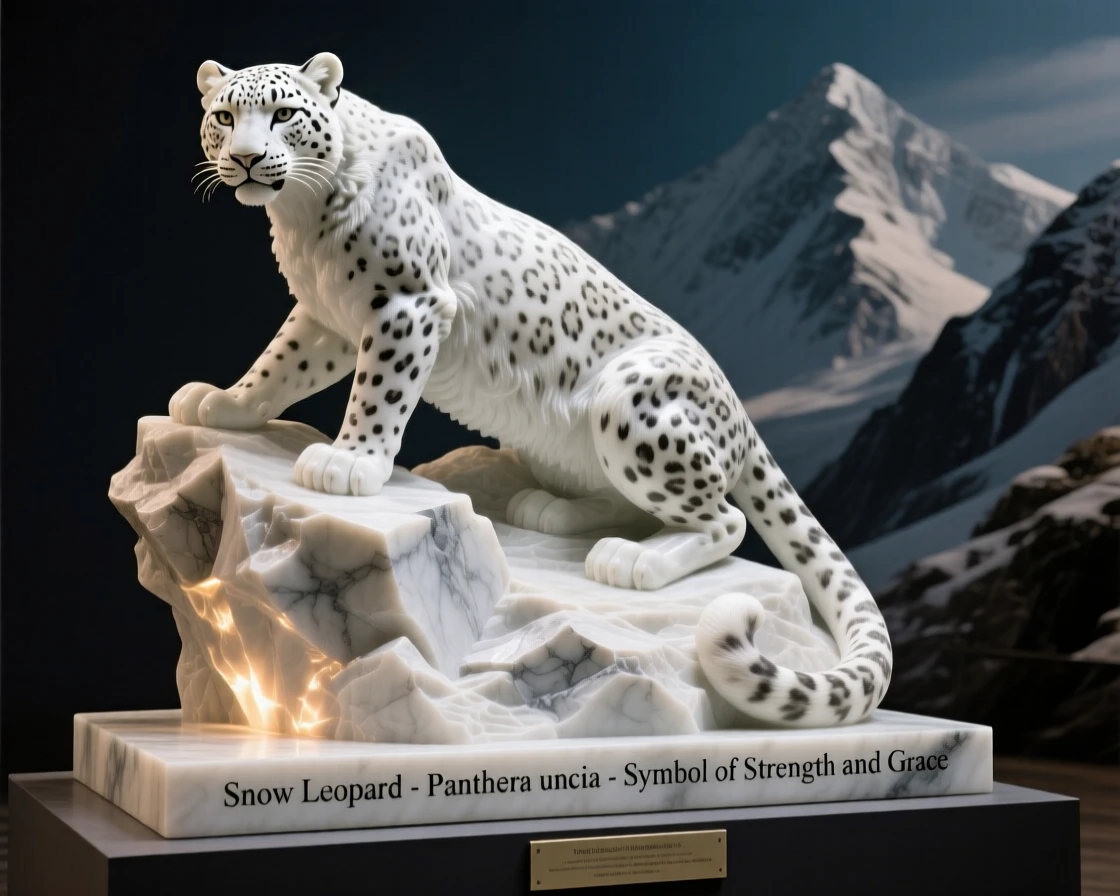 A vivid, emotionally rich scene of a snow leopard perched on a rocky outcrop, surrounded by soft, glowing light, designed to captivate and inspire