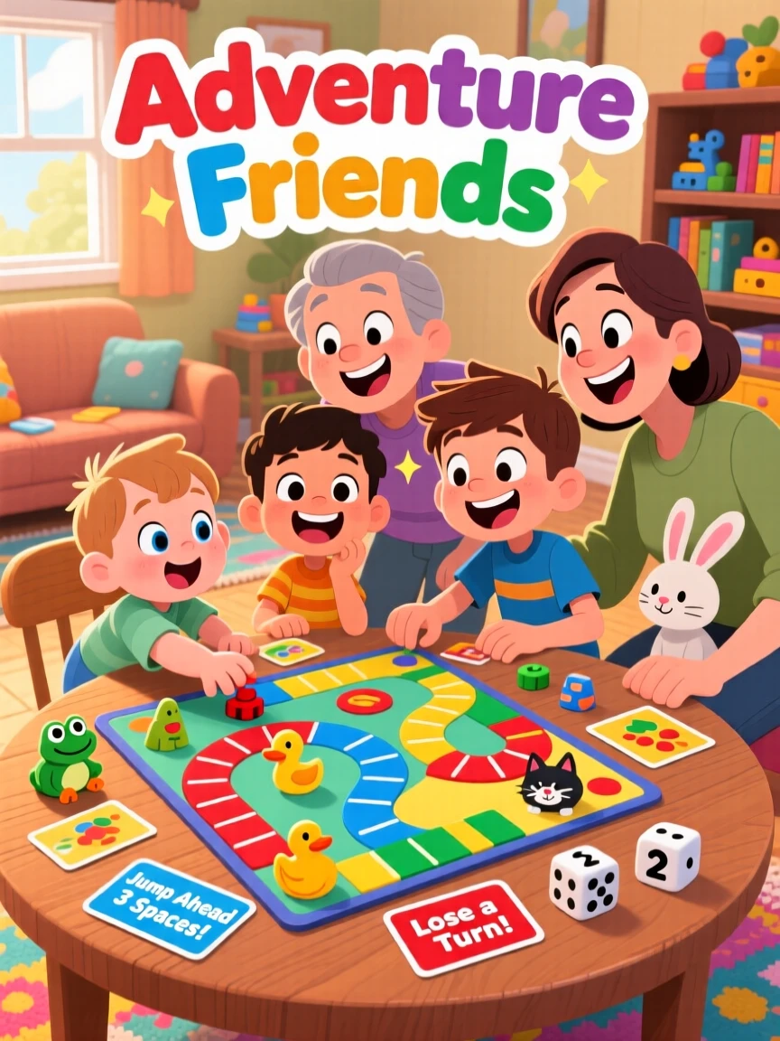 A group of cousins of all ages playing a board game together.
