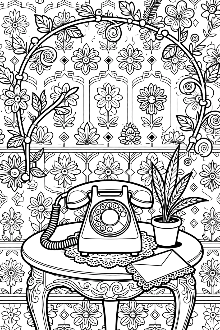 A vintage rotary phone with a cord that blooms into vines.