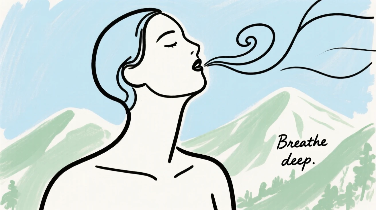 A person breathing in fresh mountain air