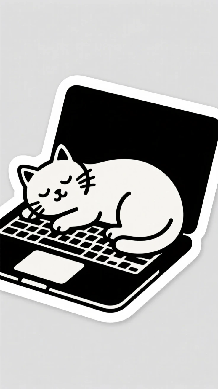 An effortlessly charming cat perched on a laptop keyboard mid-nap, radiating pure comfort and joy, a simple moment that feels universally loved.