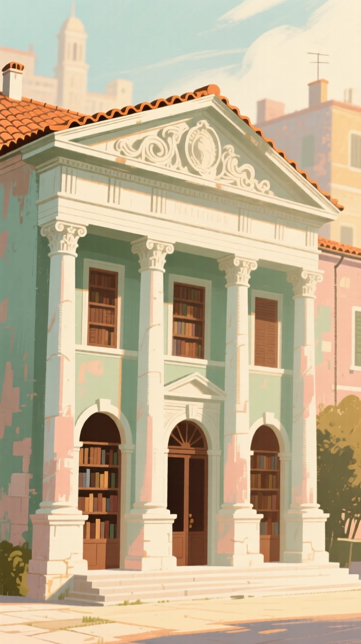 The ancient library facade of an ancient Mediterranean city
