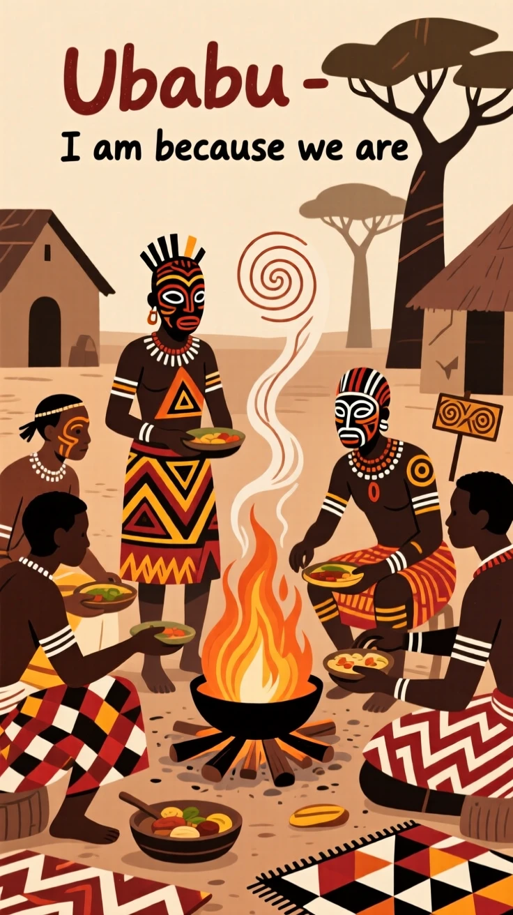 A village gathering around a communal cooking fire.