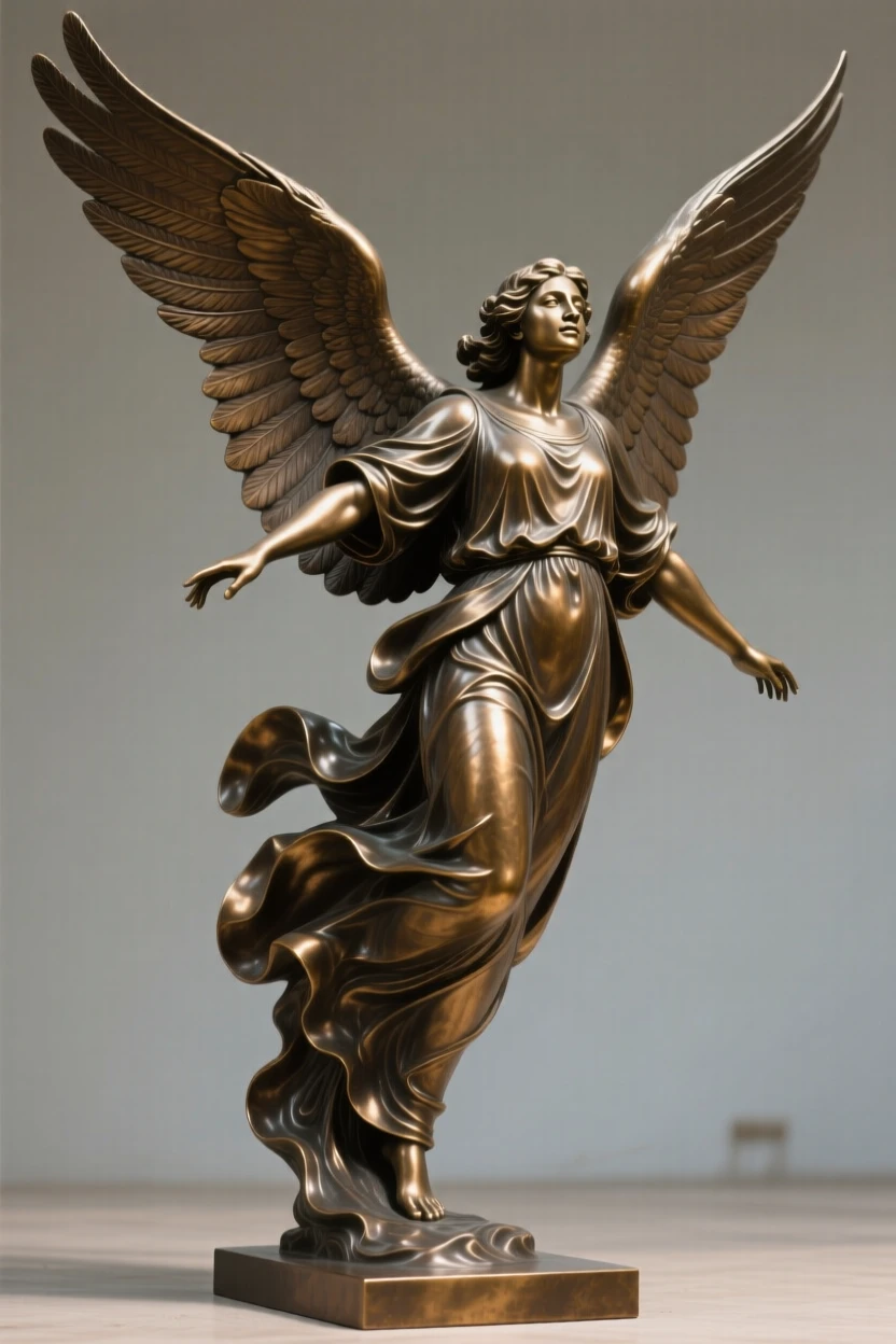 An angel descending with wings spread wide, rendered with dramatic, sweeping composition, radiating awe and grandeur