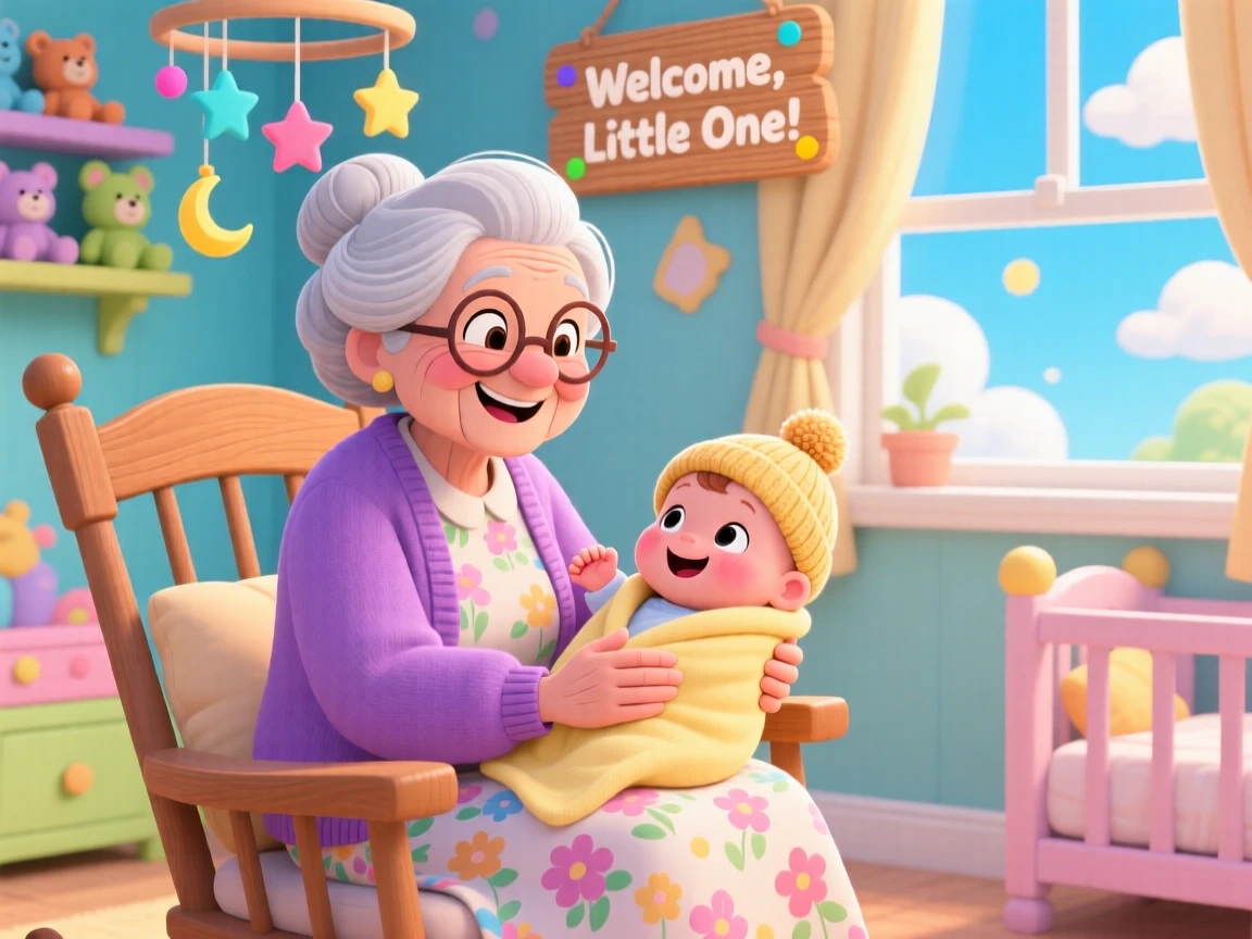 A great-grandmother meeting her newest great-grandchild for the first time.