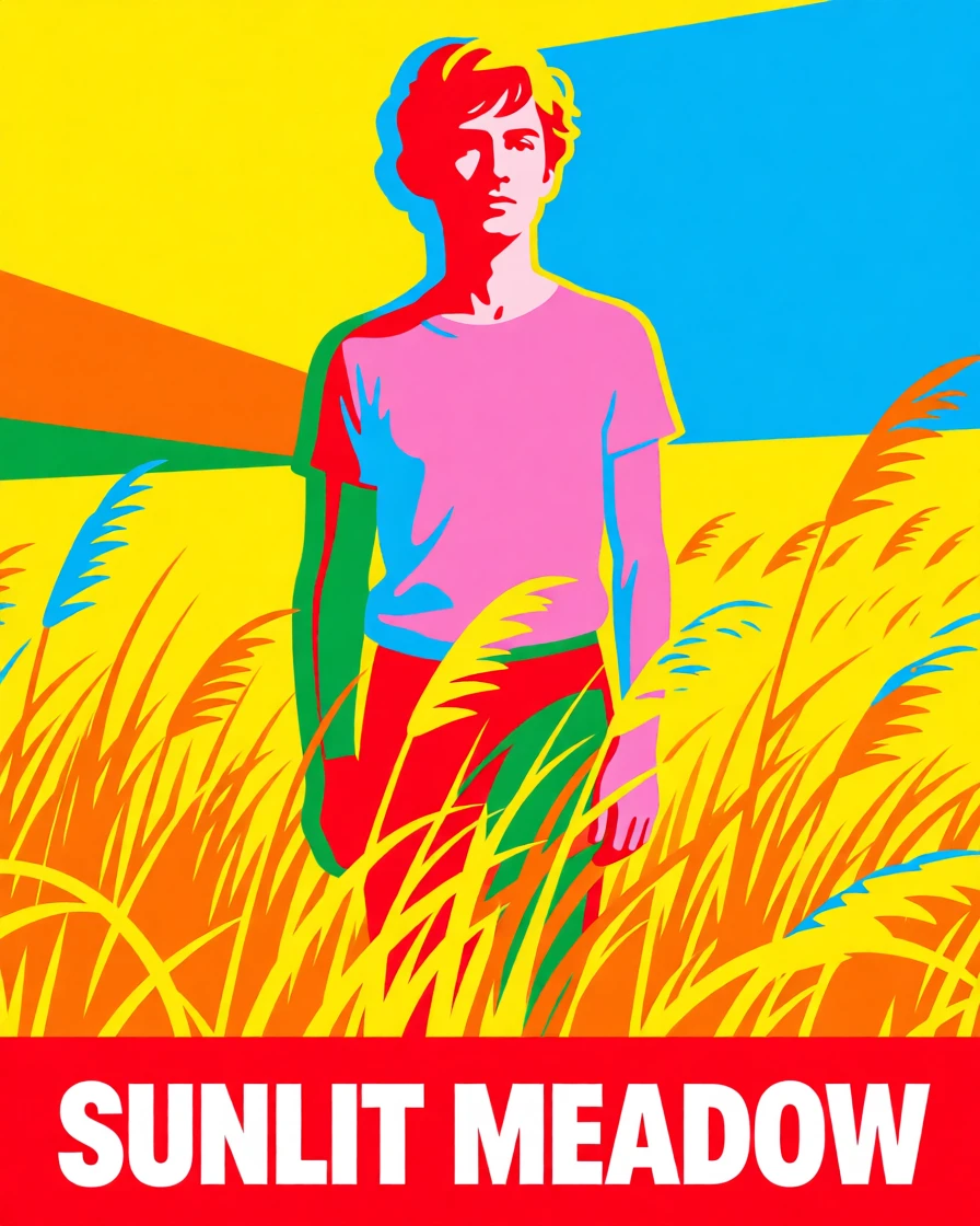 Sunlit meadow with tall golden grass