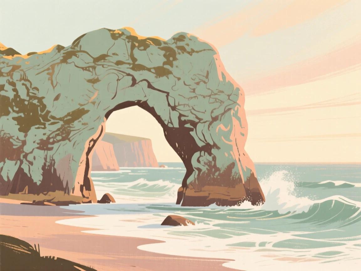 A dramatic coastal arch carved by centuries of pounding surf