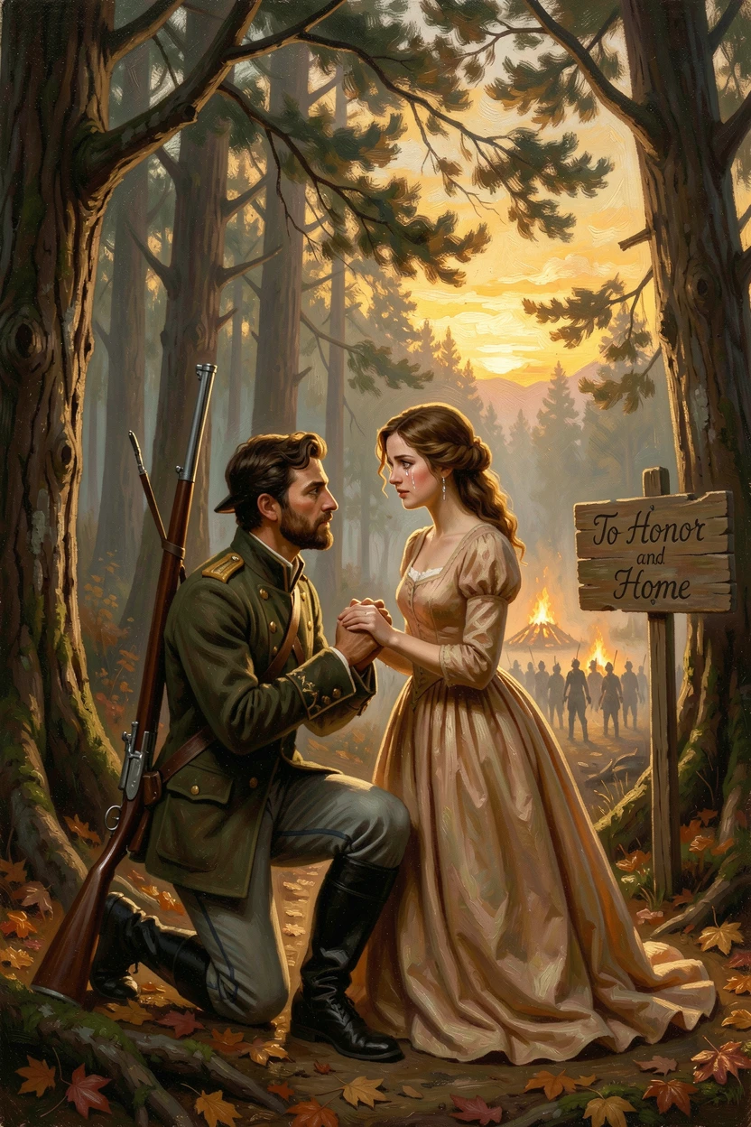 A soldier bids farewell to his sweetheart before marching off to war.