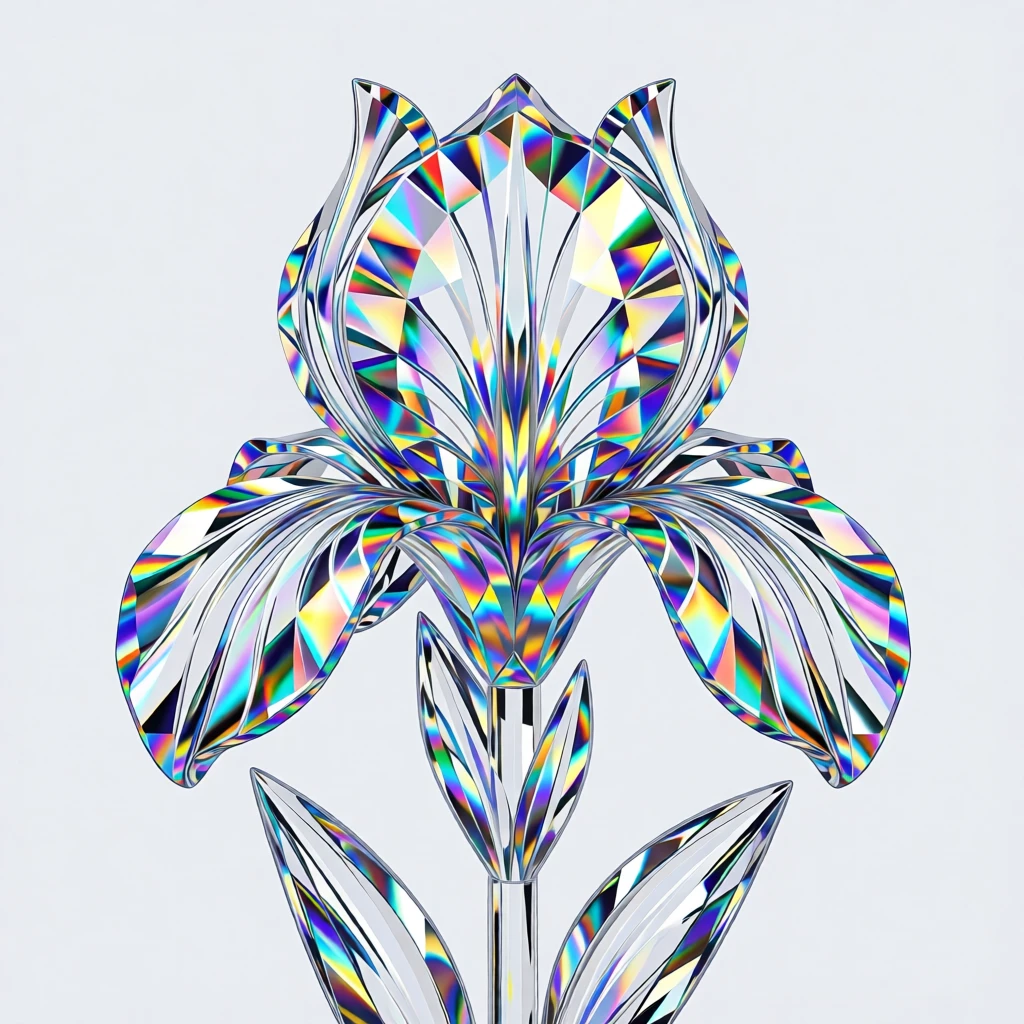 An abstract composition of fractal wave patterns forming a blooming iris flower.
