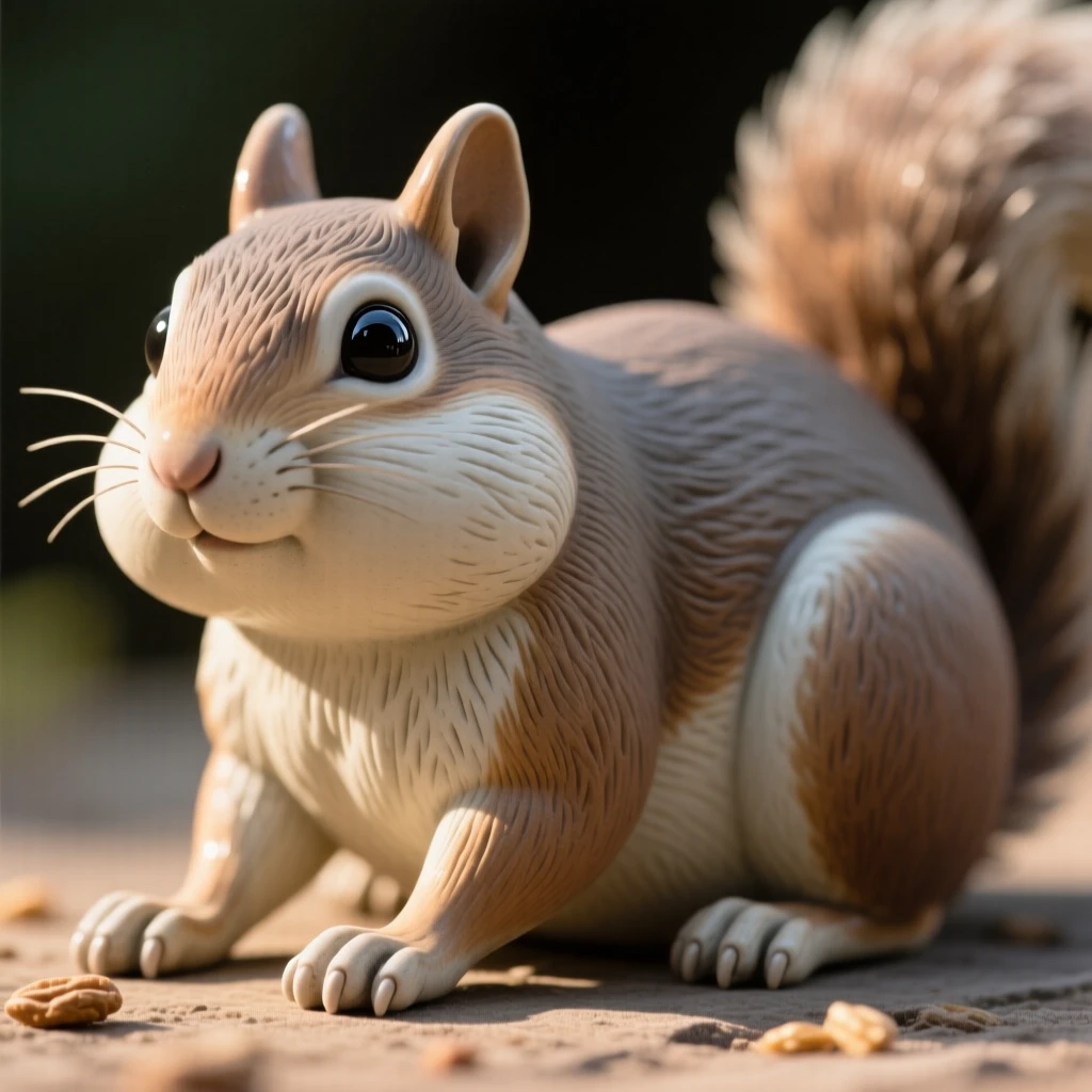 A chipmunk with puffed cheeks stretched out in warm afternoon light, its eyes wide with gentle curiosity, evoking a quiet sense of wild dignity.