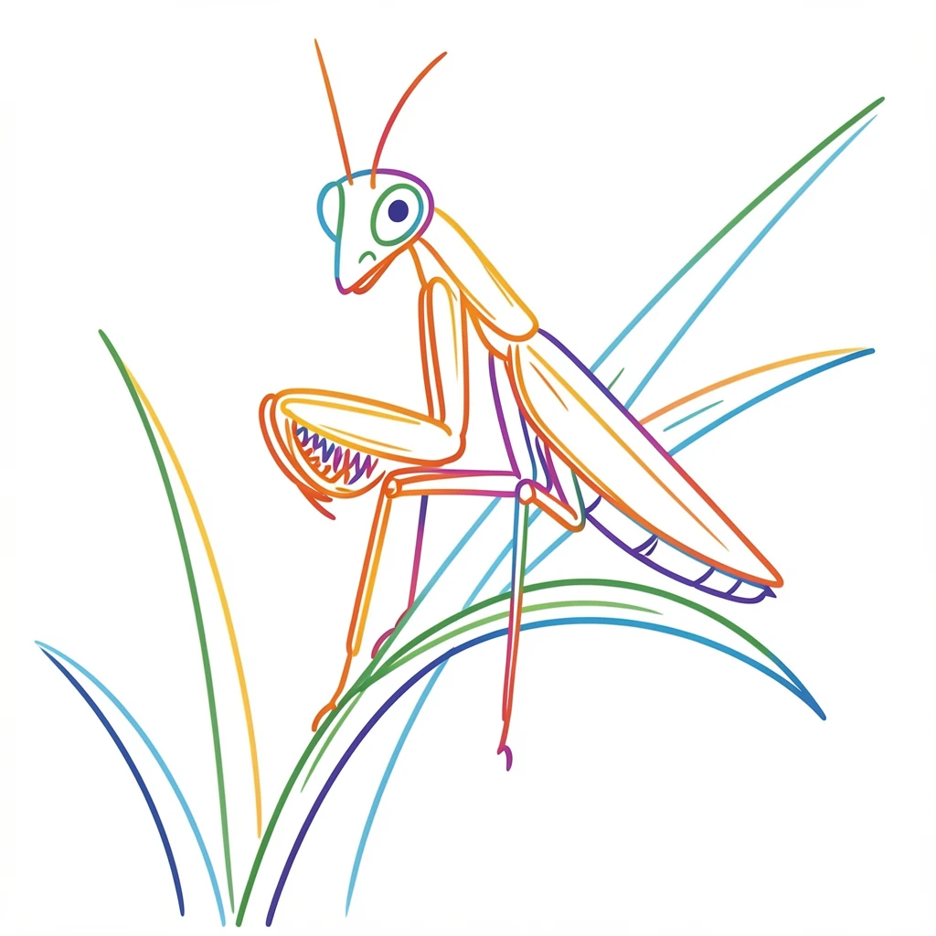 A close-up of a praying mantis resting on a blade of tall grass.