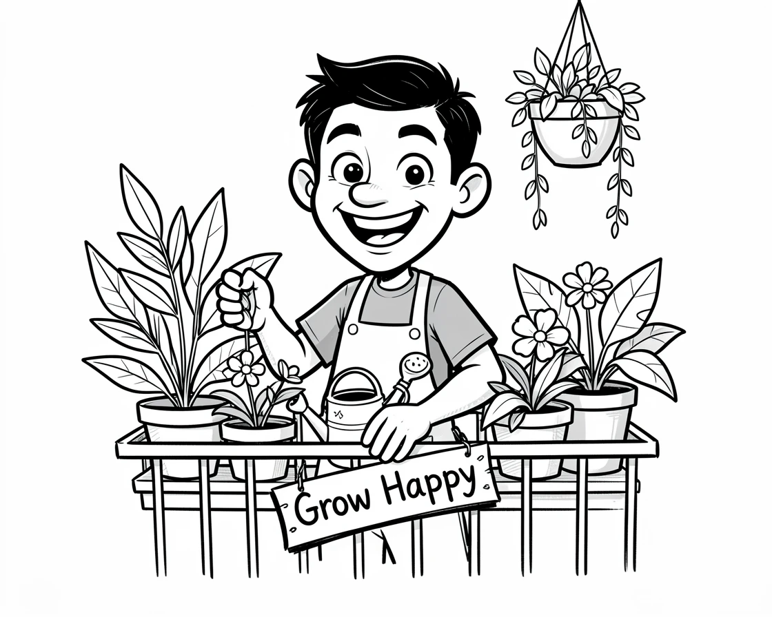 [Trending & Universal Topics] Modern lifestyle scene of a cheerful urban gardener decorating a small apartment balcony, capturing everyday joy