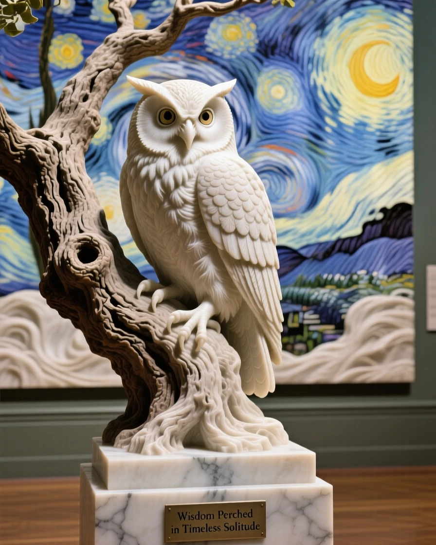 A vivid, emotionally rich scene of a wise old owl perched in an ancient oak, under a brilliant, colorful sky, designed to captivate and inspire