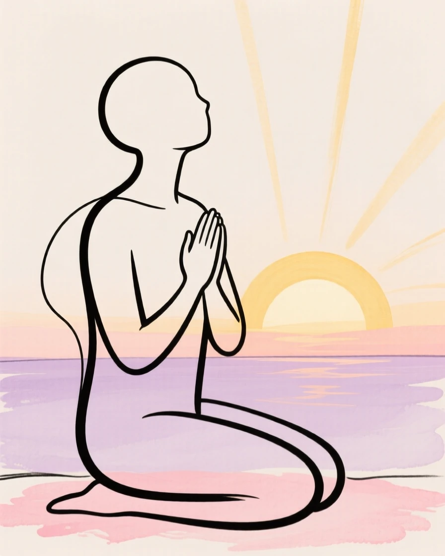 A person practicing gratitude at sunset