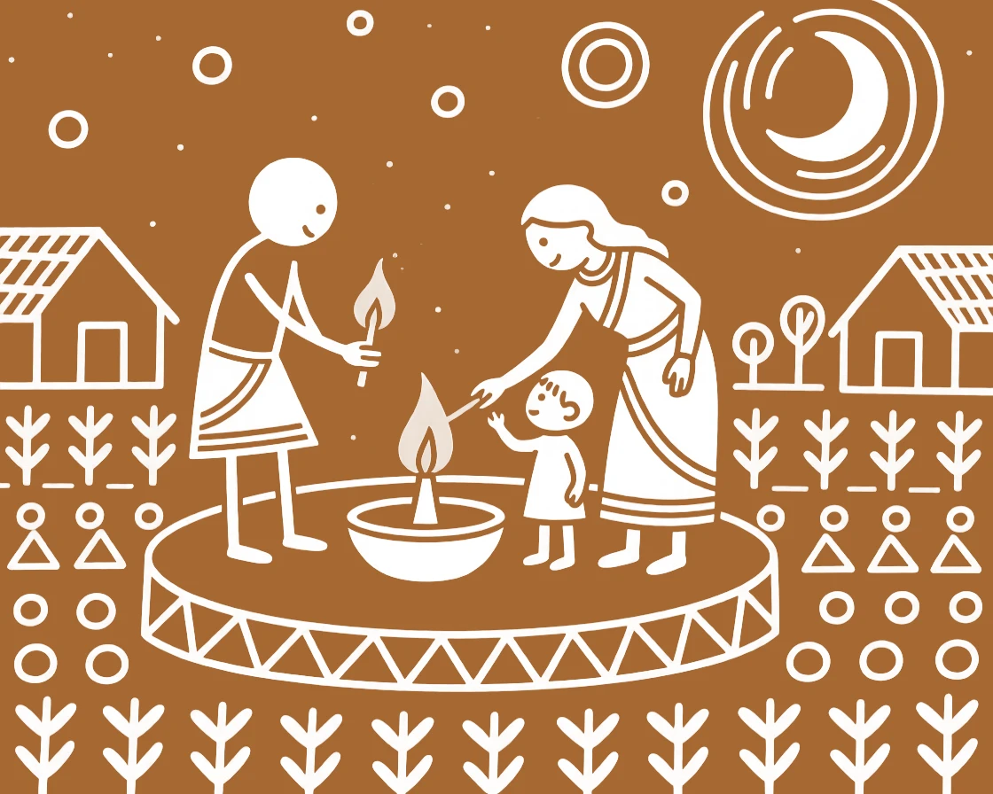 A family lighting the first lamp of the new year.